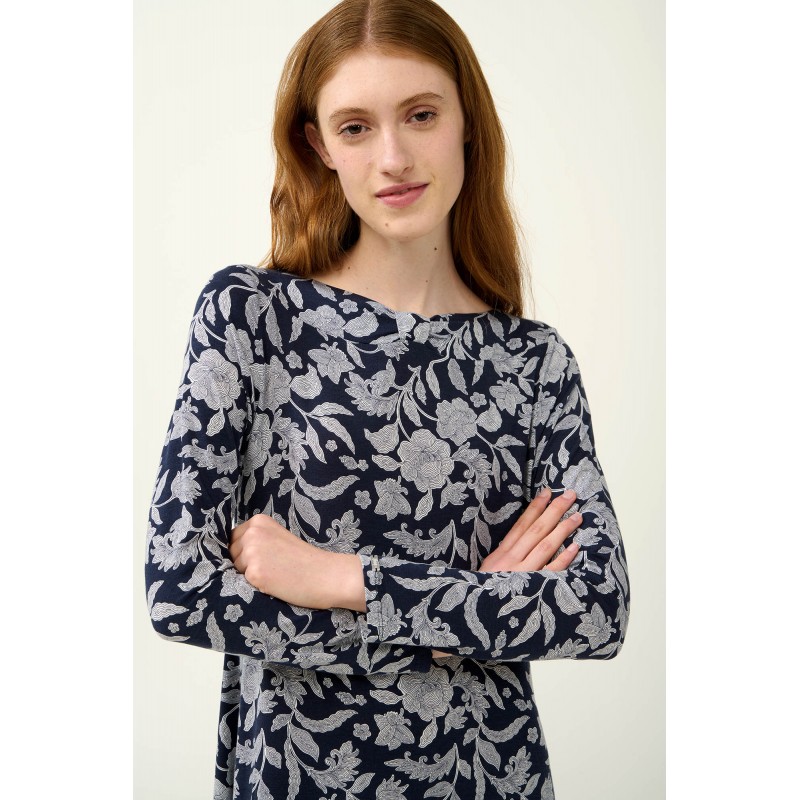 Micromodal Φλοράλ Νυχτικό με Μακριά Μανίκια BLUE BLAZER (23064-BLUE BLAZER)