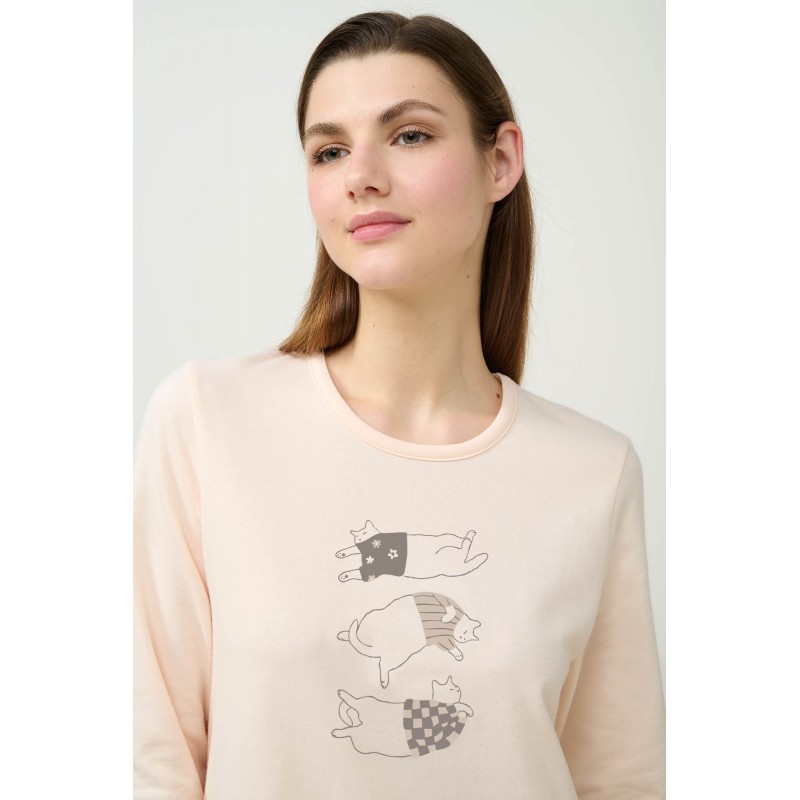 Χειμερινό Βαμβακερό Φούτερ Νυχτικό CREAM DEW (23341-CREAM DEW)