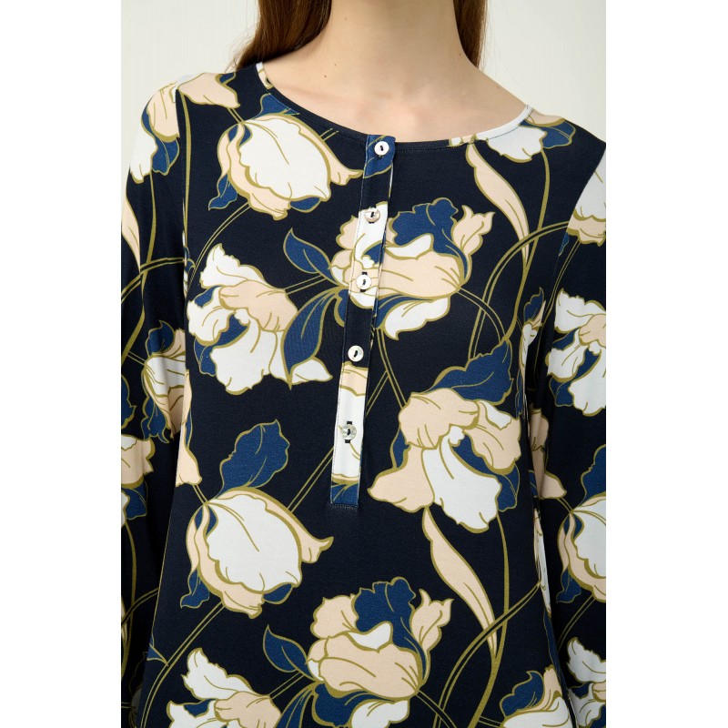 Φλοράλ Νυχτικό Viscose με Πατιλέτα BLUE (23112-BLUE)