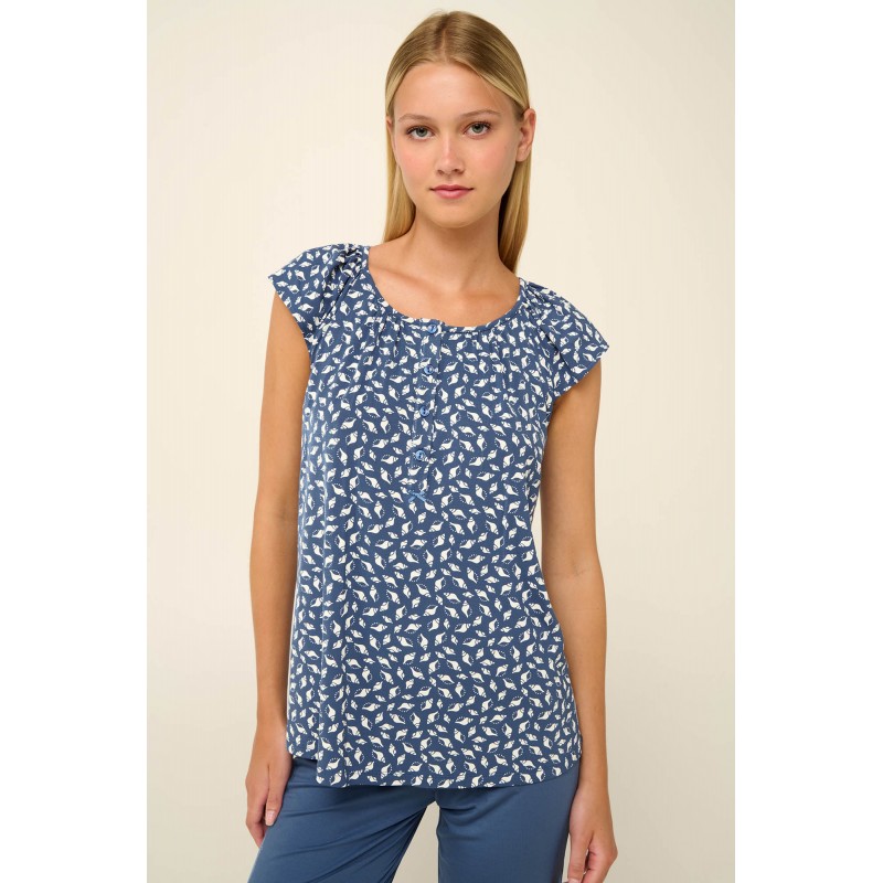 Γυναικεία Πυτζάμα Micromodal με Σούρες και Πατιλέτα BLUE RAF (22054-BLUE RAF)