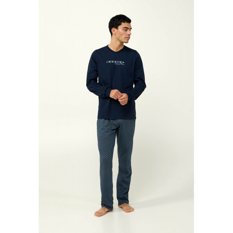 Ανδρική Βαμβακερή Πυτζάμα με Μανσέτες BLUE (23672-BLUE)