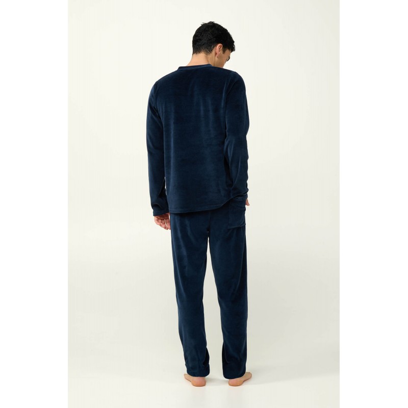 Μονόχρωμη Ανδρική Velvet Πυτζάμα BLUE BLAZER (23704-BLUE BLAZER)