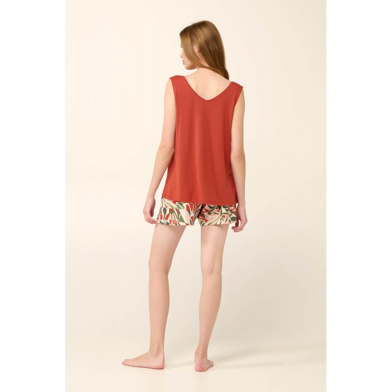 Γυναικεία Πυτζάμα Micromodal με Κοντό Παντελόνι RED CINNABAR (22022-RED CINNABAR)