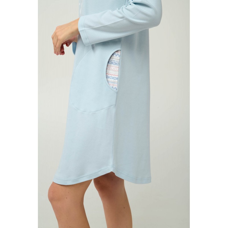 Γυναικείο Βαμβακερό Νυχτικό με Τσέπες BLUE CLOUD (23303-BLUE CLOUD)