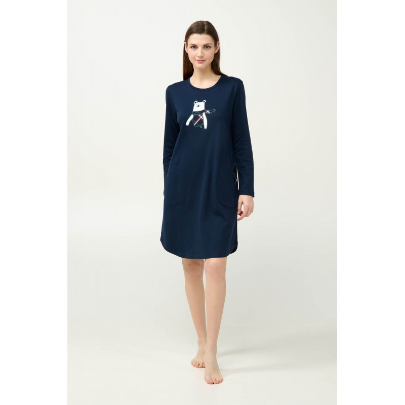 Βαμβακερό Νυχτικό με Τσέπες BLUE (23686-BLUE)