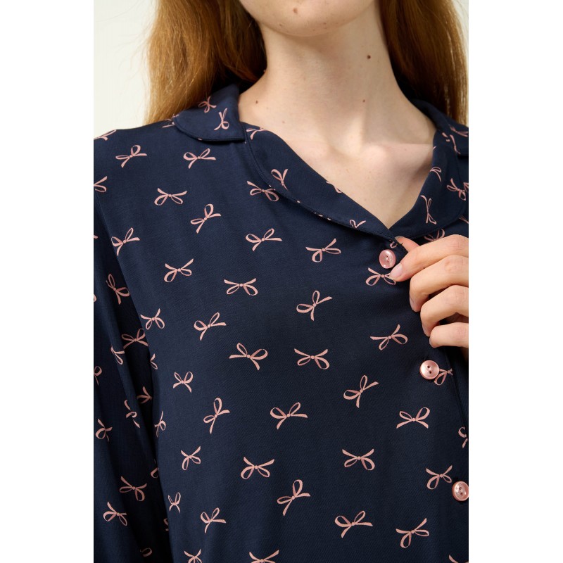 Γυναικεία Πυτζάμα Micromodal με Κουμπιά BLUE BLAZER (23052-BLUE BLAZER)