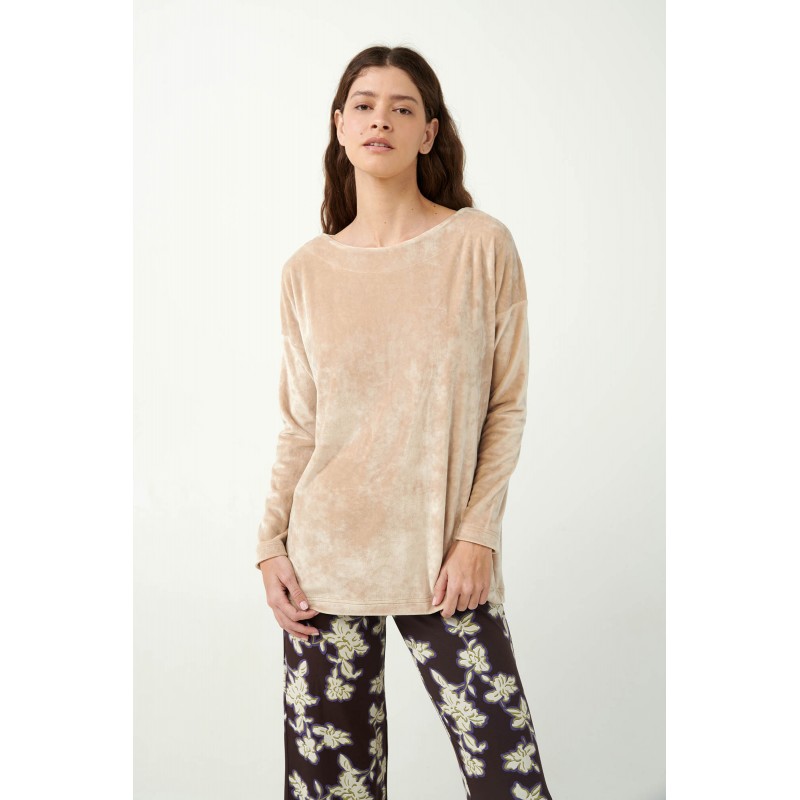 Φλοράλ Πυτζάμα με Βελούδο BEIGE (21025-BEIGE) Φλοράλ Πυτζάμα με Βελούδο BEIGE (21025-BEIGE)