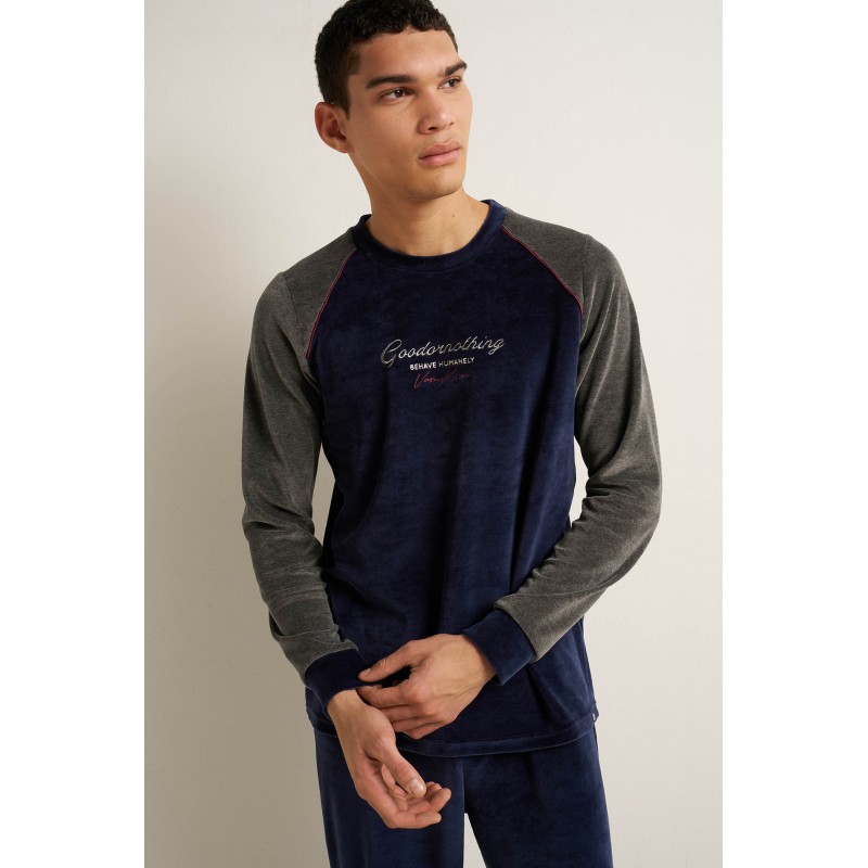 Ανδρική Velvet Πυτζάμα με Μανσέτες BLUE BLAZER (25693-BLUE BLAZER) Ανδρική Velvet Πυτζάμα με Μανσέτες BLUE BLAZER (25693-BLUE BLAZER)
