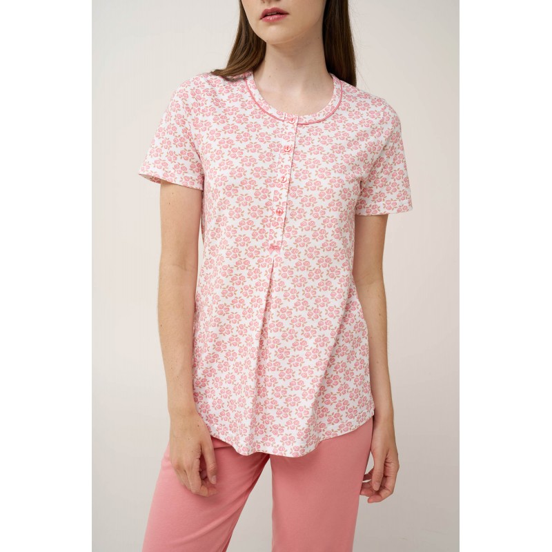 Γυναικεία Βαμβακερή Πυτζάμα με Πατιλέτα PINK GLOW (24327-PINK GLOW)