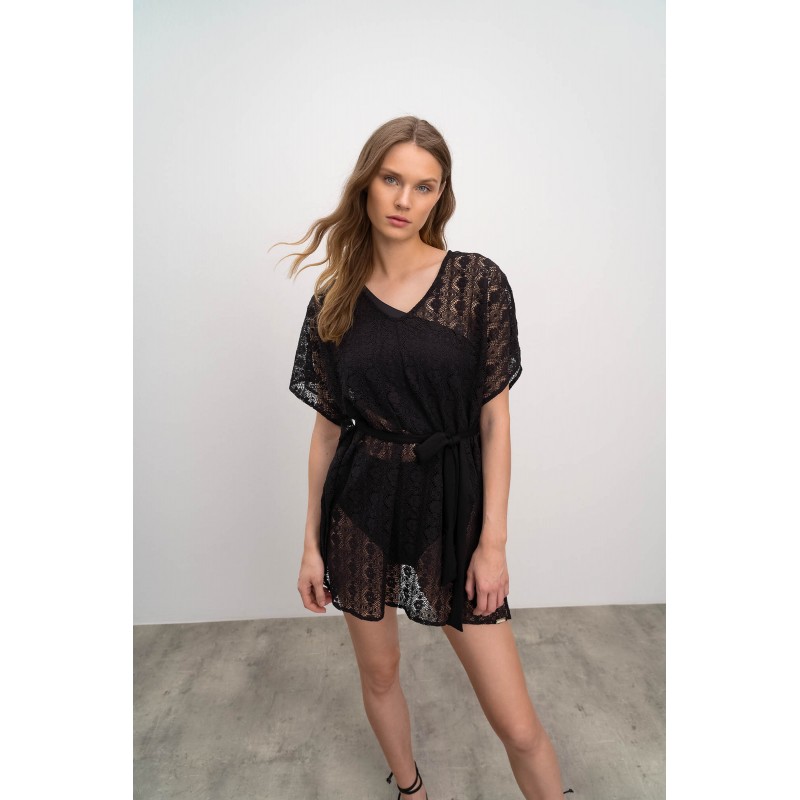 Κοντομάνικο Μονόχρωμο Φόρεμα BLACK (16543-BLACK)
