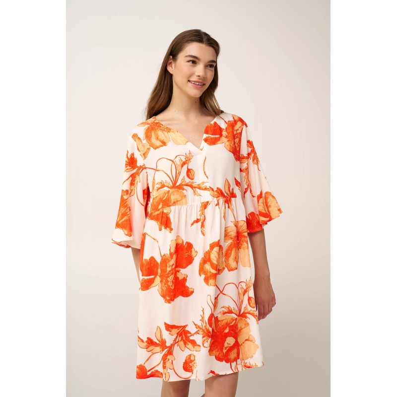 Καλοκαιρινό Φλοράλ Φόρεμα από Ποπλίνα ORANGE (24451-ORANGE)