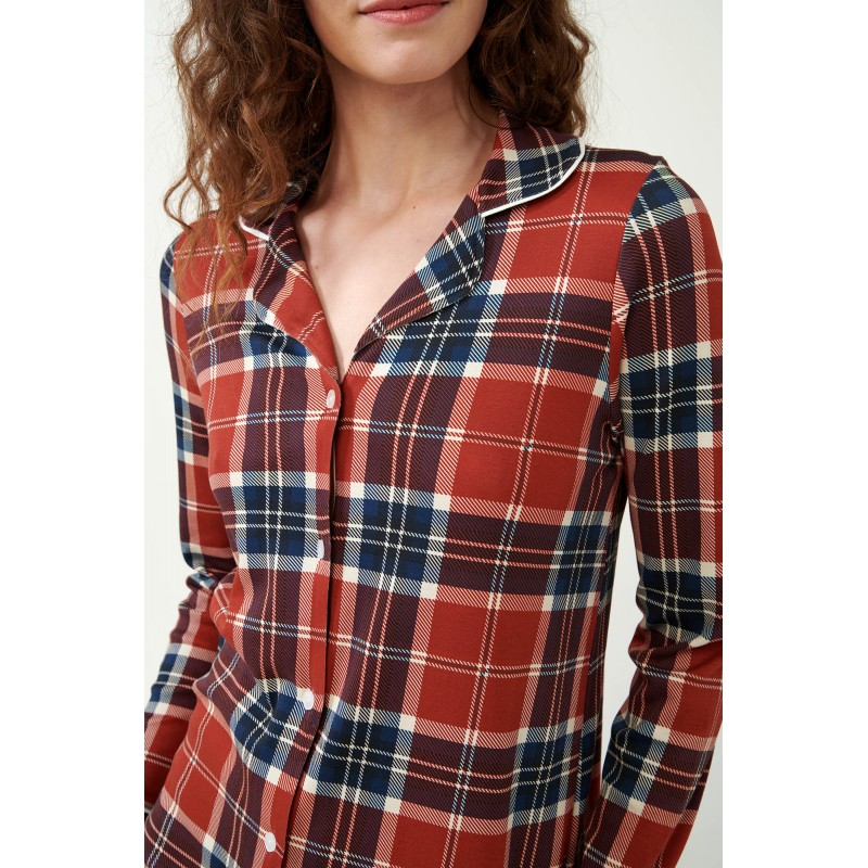 Χριστουγεννιάτικο Νυχτικό με Κουμπιά σε Ταρτάν Μοτίβο BLUE (21511-BLUE)