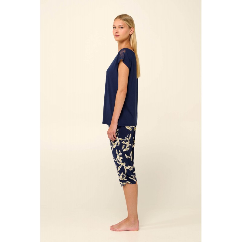 Γυναικεία Πυτζάμα Micromodal με Κάπρι Παντελόνι BLUE CAVERN (22044-BLUE CAVERN)