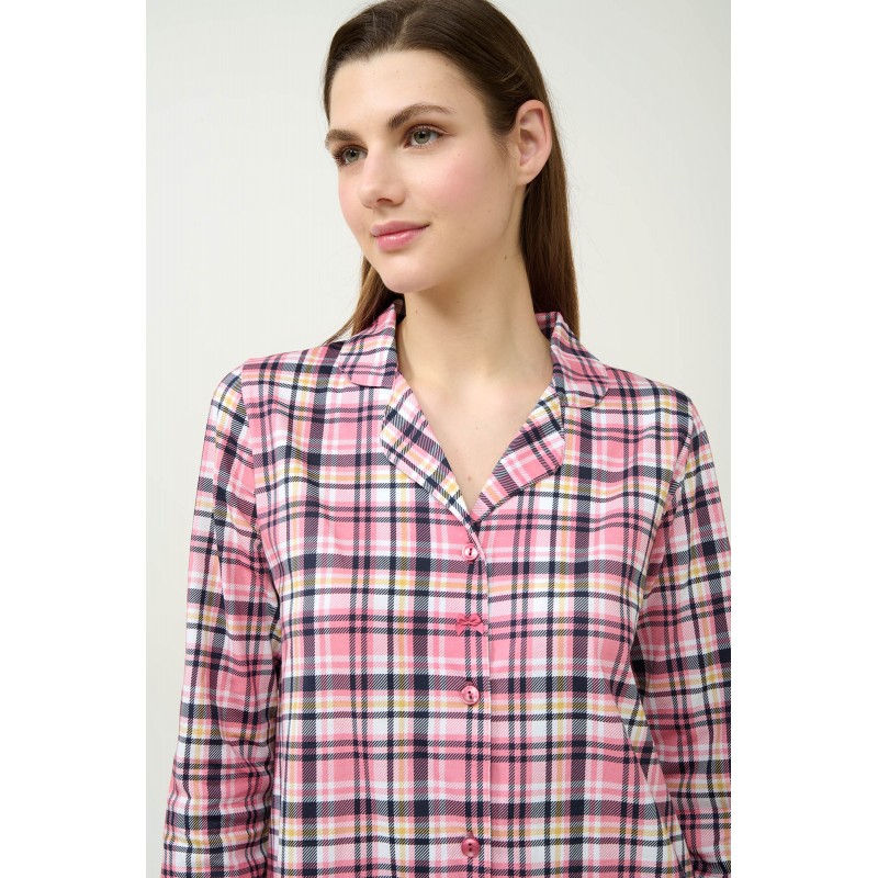 Βαμβακερό Κουμπωτό Καρό Νυχτικό PINK WOOD (23211-PINK WOOD)