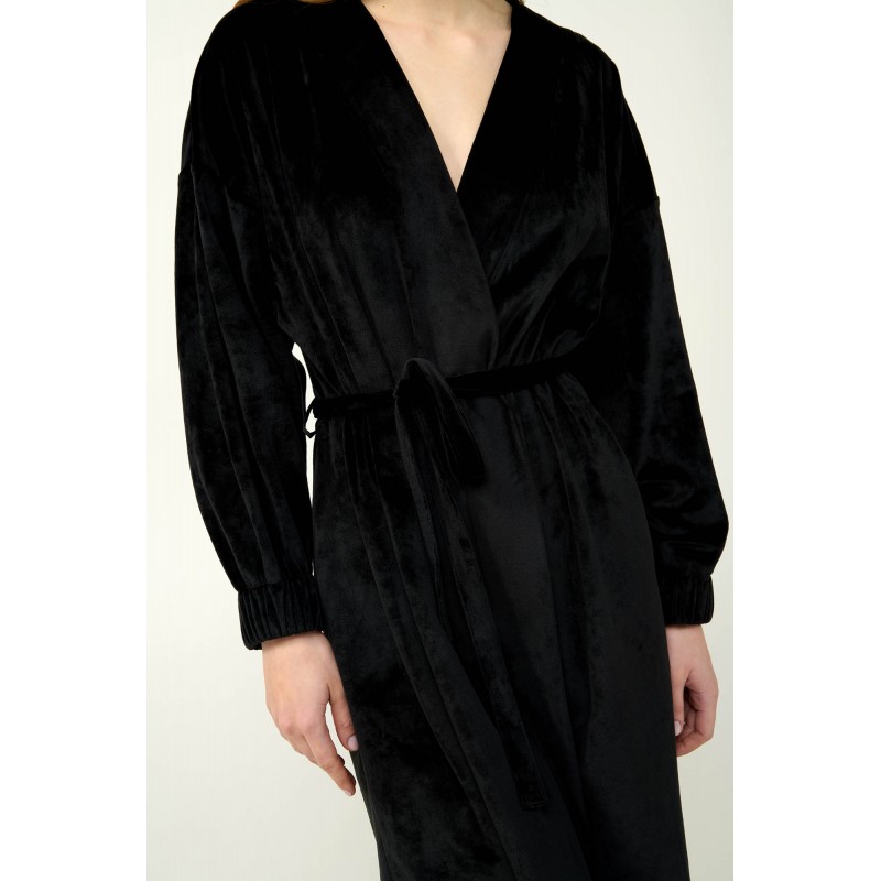 Μονόχρωμη Γυναικεία Velvet Ρόμπα BLACK (23086-BLACK)