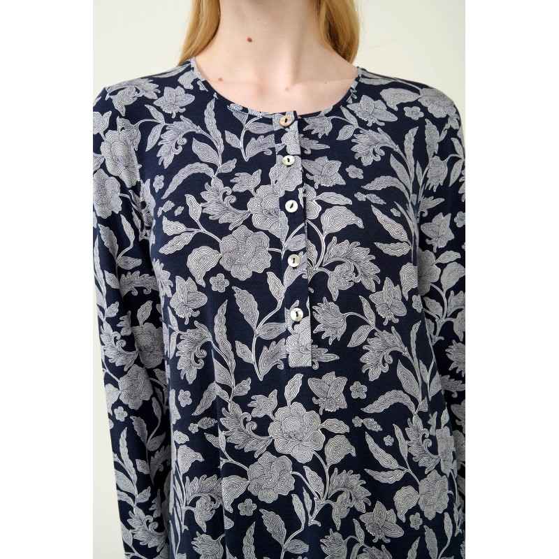 Micromodal Φλοράλ Νυχτικό με Πατιλέτα BLUE BLAZER (23061-BLUE BLAZER)