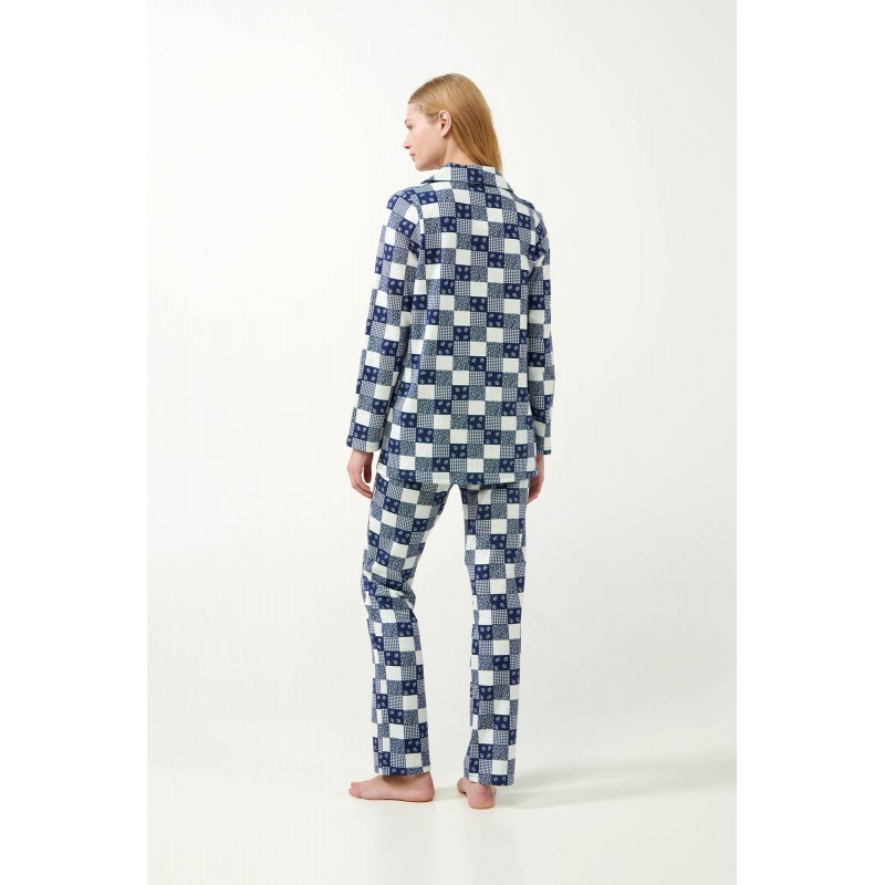 Κουμπωτή Πυτζάμα Φούτερ με Patchwork Μοτίβο BLUE PATRIOT (21432-BLUE PATRIOT)