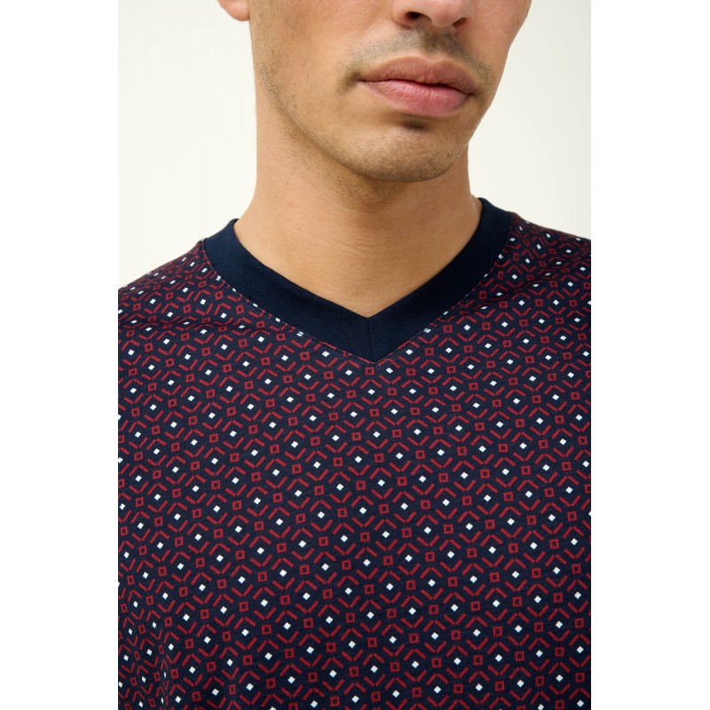 Ανδρική Βαμβακερή Πυτζάμα με V Λαιμόκοψη BLUE (23611-BLUE)