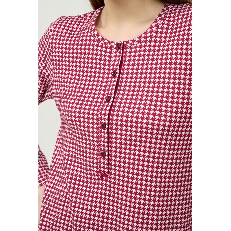 Βαμβακερό Νυχτικό Pied de Poule με Πατιλέτα RED BEET (23224-RED BEET)