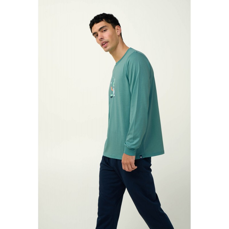 Ανδρική Βαμβακερή Πυτζάμα με Μανσέτες TEAL BRITTANY (23663-TEAL BRITTANY)