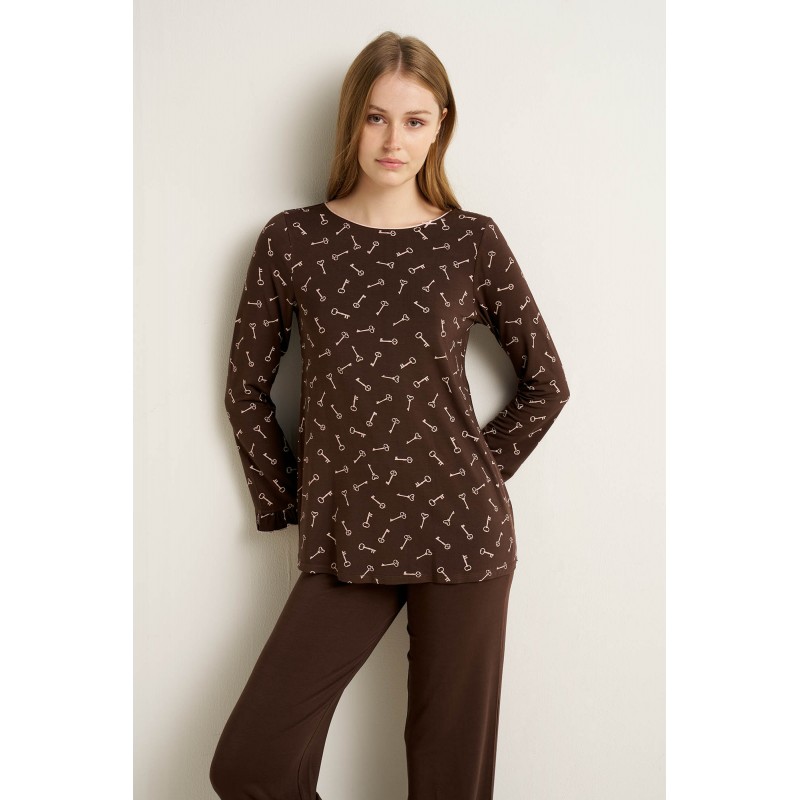 Γυναικεία Πυτζάμα Micromodal με Φαρδιά Λαιμόκοψη BROWN MUSE (25049-BROWN MUSE)