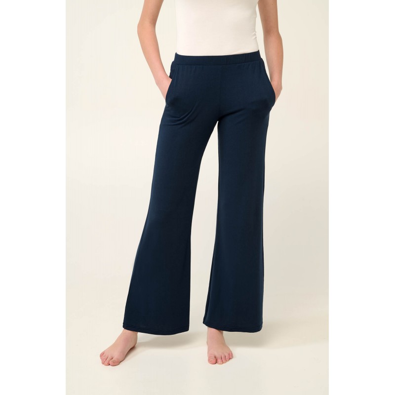 Μονόχρωμο Φαρδύ Γυναικείο Παντελόνι με Τσέπες BLUE (22101-BLUE)