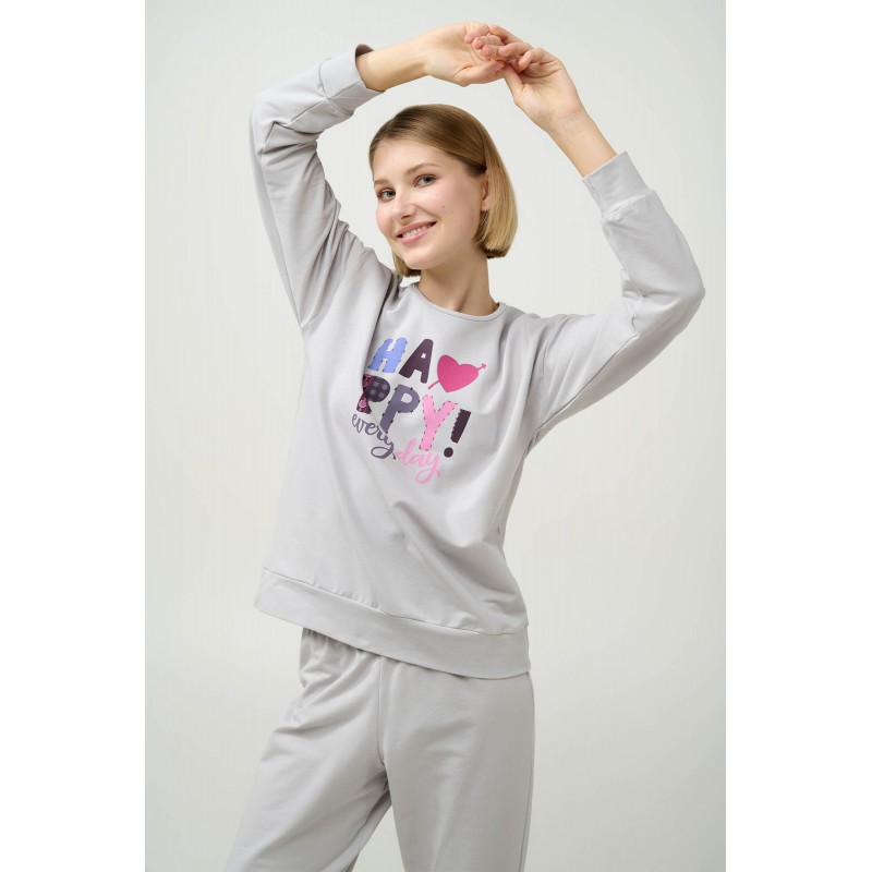Χειμερινή Γυναικεία Πυτζάμα με Μανσέτες GRAY SILVER (21969-GRAY SILVER)