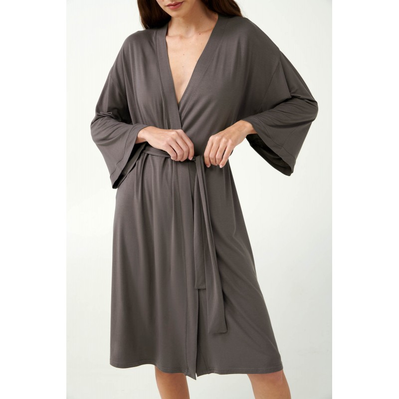 Μονόχρωμη Micromodal Σταυρωτή Ρόμπα GRAY MAUVE (21045-GRAY MAUVE)