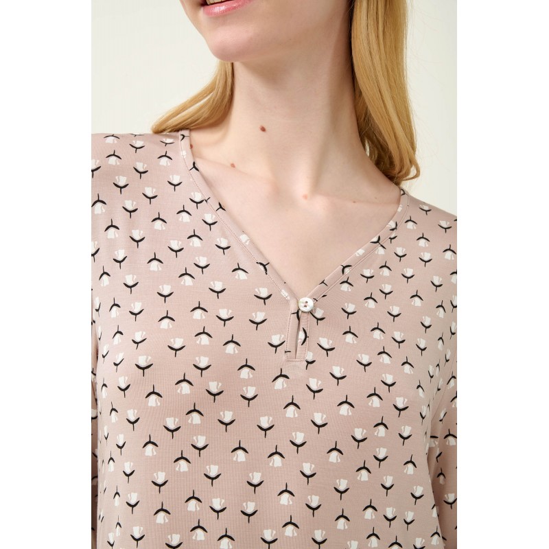 Χειμερινό Micromodal Φλοράλ Νυχτικό BEIGE PEACH (23075-BEIGE PEACH)