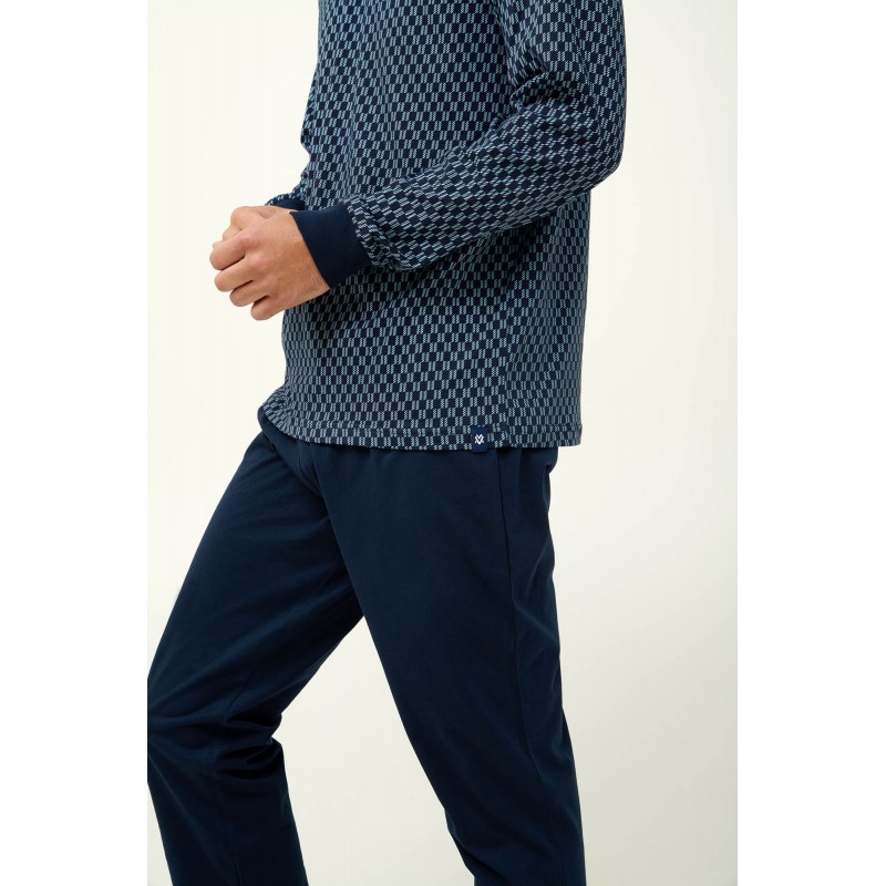 Ανδρική Βαμβακερή Πυτζάμα με V Λαιμόκοψη BLUE (23671-BLUE)