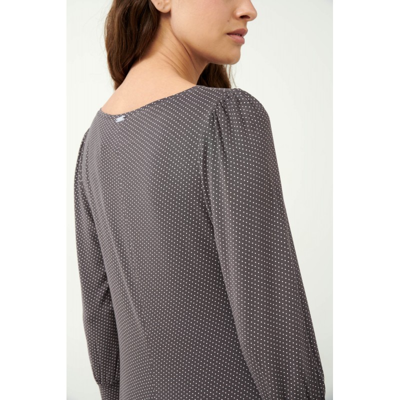 Micromodal Πουά Νυχτικό με Μανσέτες GRAY MAUVE (21054-GRAY MAUVE)