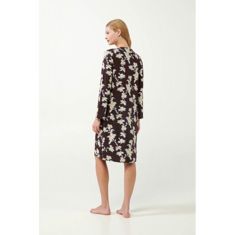 Micromodal  Φλοράλ Νυχτικό με Πιέτα BROWN COCOA (21024-BROWN COCOA)