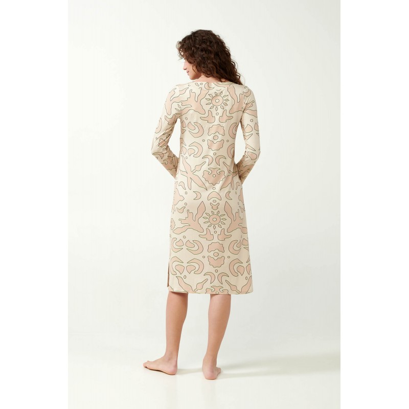 Κουμπωτό Viscose  Νυχτικό με Ανθέμιο Μοτίβο BEIGE (21094-BEIGE)