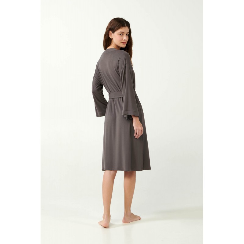 Μονόχρωμη Micromodal Σταυρωτή Ρόμπα GRAY MAUVE (21045-GRAY MAUVE)