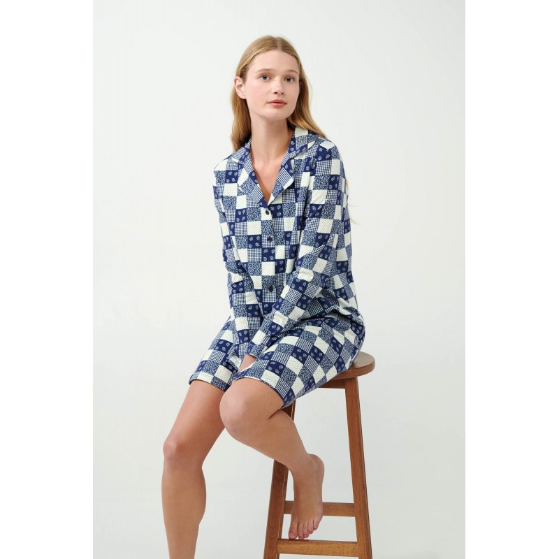 Κουμπωτό Νυχτικό Patchwork BLUE PATRIOT (21434-BLUE PATRIOT)