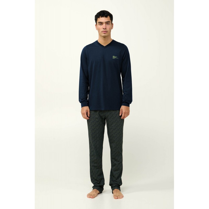 Ανδρική Βαμβακερή Πυτζάμα με V Λαιμόκοψη BLUE (23651-BLUE)