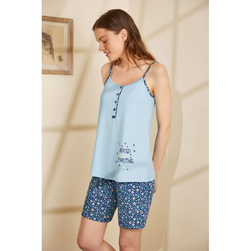 Καλοκαιρινή Πυτζάμα Βερμούδα με Κουμπάκια BLUE BELL (14963-BLUE BELL)
