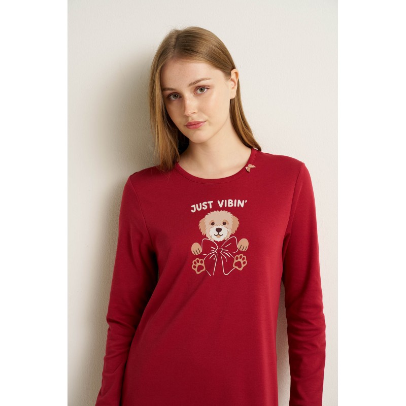 Βαμβακερό Νυχτικό με Μακρυ Μανίκι RED KARANDA (25201-RED KARANDA)
