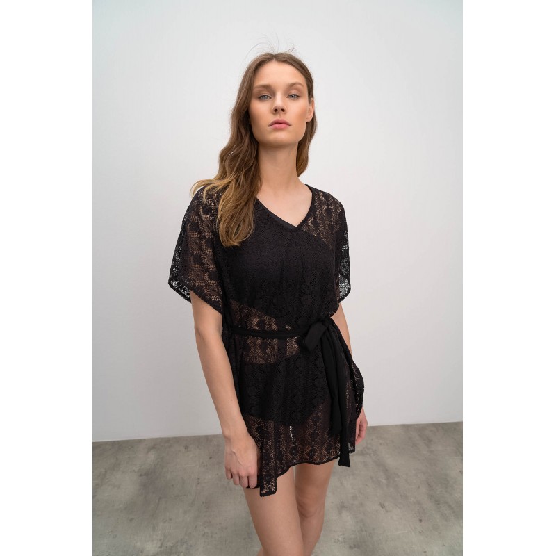Κοντομάνικο Μονόχρωμο Φόρεμα BLACK (16543-BLACK)