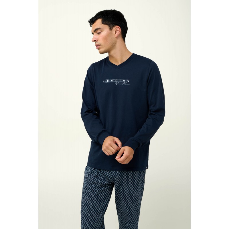 Ανδρική Βαμβακερή Πυτζάμα με Μανσέτες BLUE (23672-BLUE)