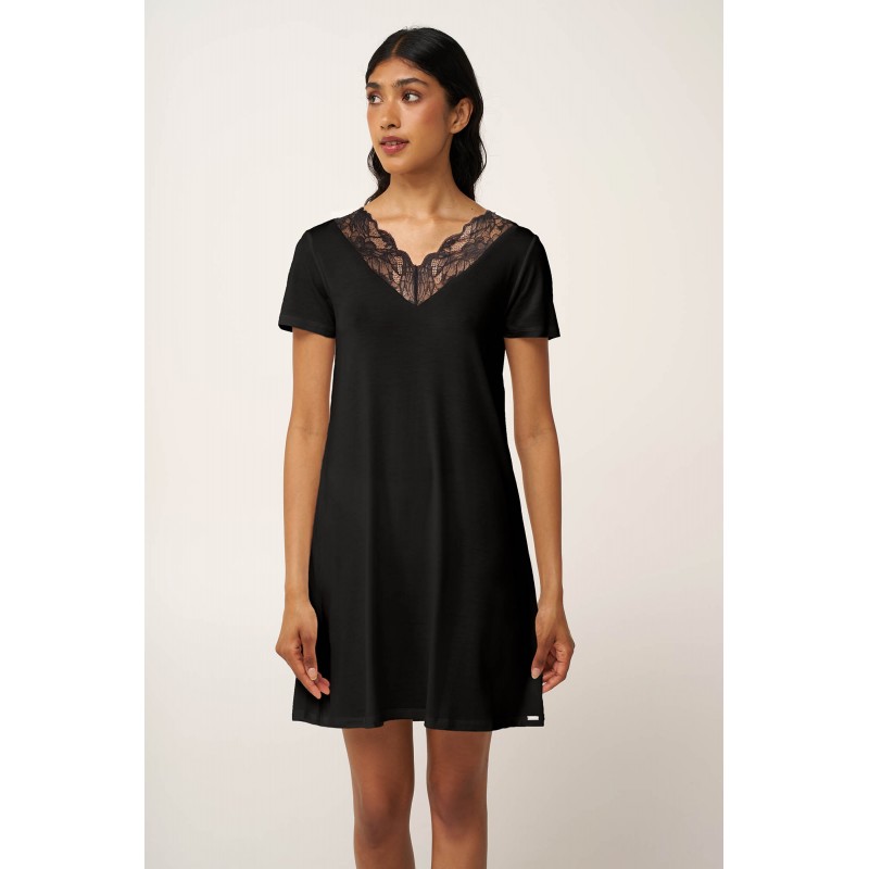Micromodal Νυχτικό με Δαντέλα BLACK (24165-BLACK)