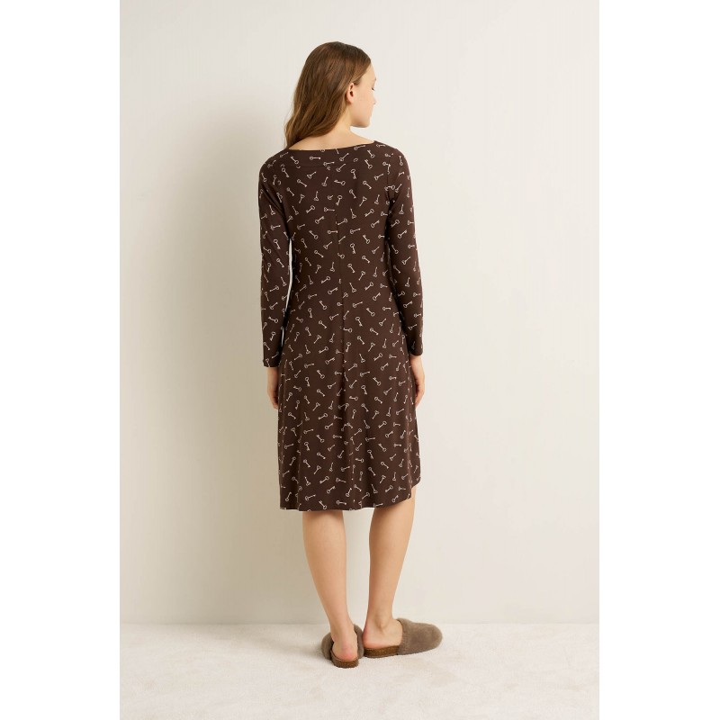 Micromodal Νυχτικό με Μακριά Μανίκια BROWN MUSE (25051-BROWN MUSE)