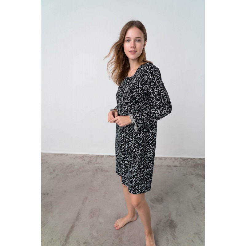 Εμπριμέ Νυχτικό με Πατιλέτα BLACK (17372-BLACK)