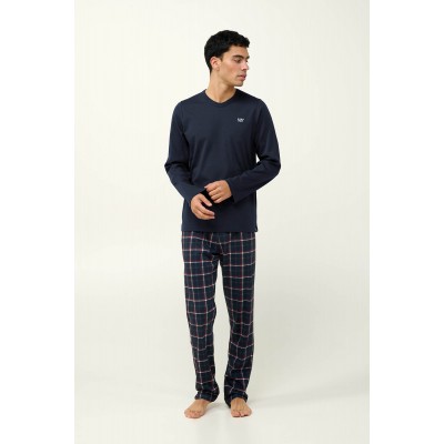 Ανδρική Βαμβακερή Πυτζάμα με V λαιμόκοψη BLUE (23681-BLUE)