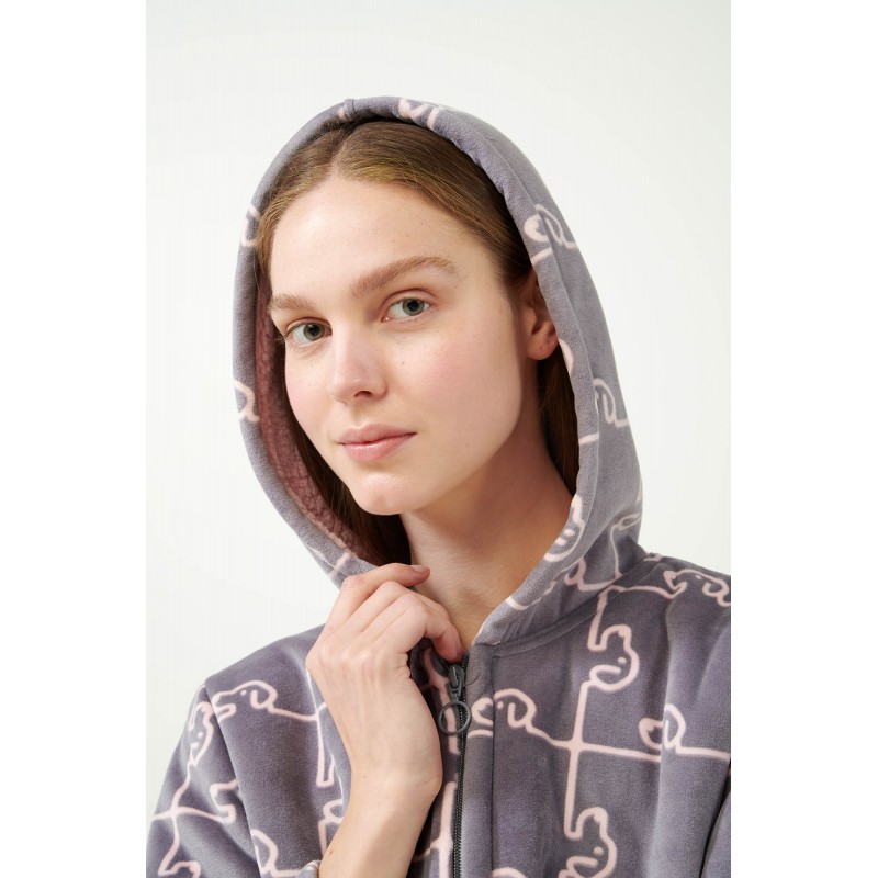 Fleece Ρόμπα με Σκύλο-Παζλ Μοτίβο GRAY THUNDER (21481-GRAY THUNDER)