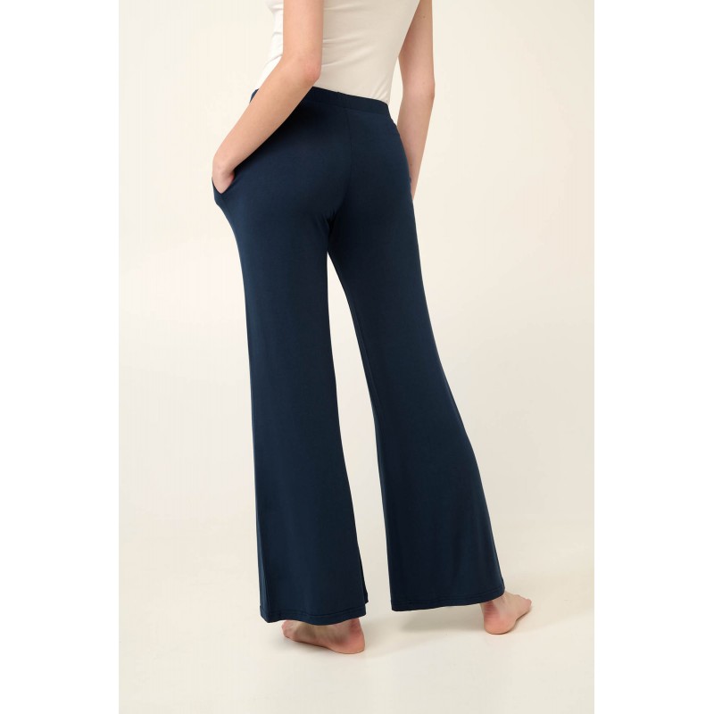 Μονόχρωμο Φαρδύ Γυναικείο Παντελόνι με Τσέπες BLUE (22101-BLUE)