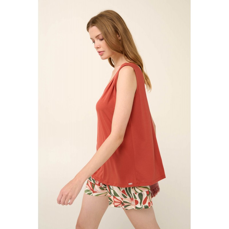 Γυναικεία Πυτζάμα Micromodal με Κοντό Παντελόνι RED CINNABAR (22022-RED CINNABAR)