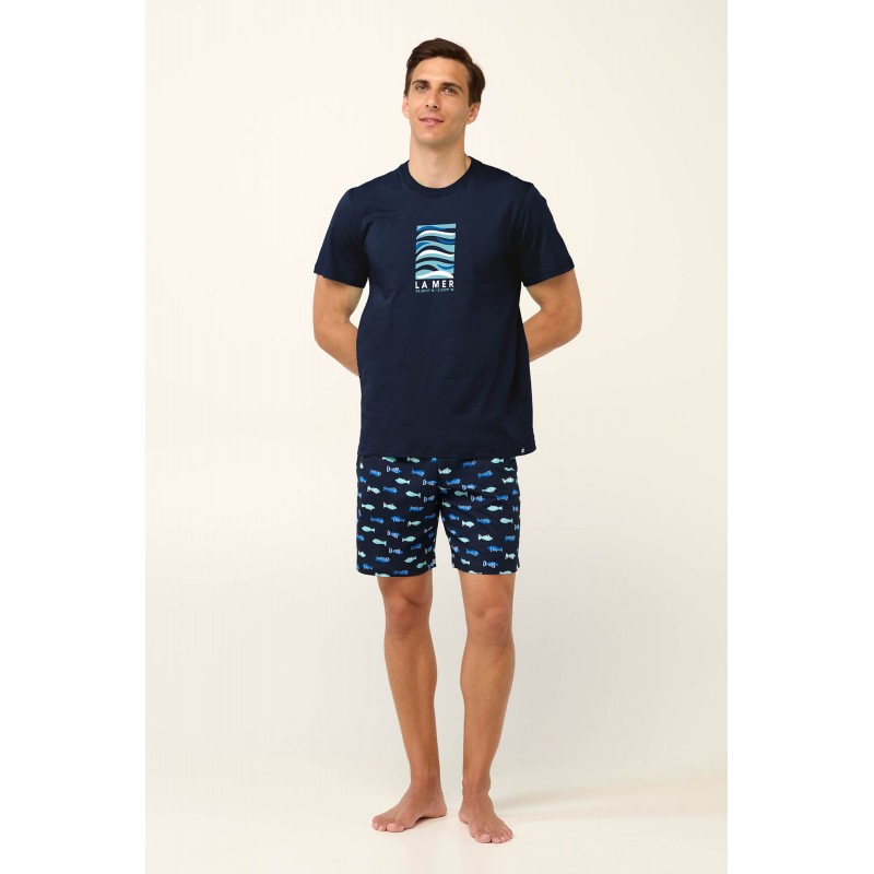 Βαμβακερή Ανδρική Πυτζάμα με Ψαράκια BLUE (22640-BLUE) Βαμβακερή Ανδρική Πυτζάμα με Ψαράκια BLUE (22640-BLUE)