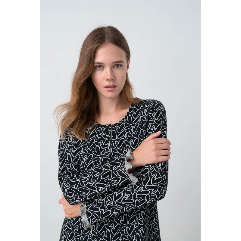 Εμπριμέ Νυχτικό με Πατιλέτα BLACK (17372-BLACK)