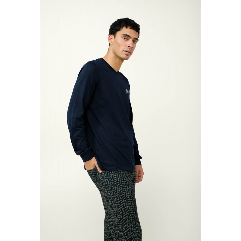 Ανδρική Βαμβακερή Πυτζάμα με V Λαιμόκοψη BLUE (23651-BLUE)
